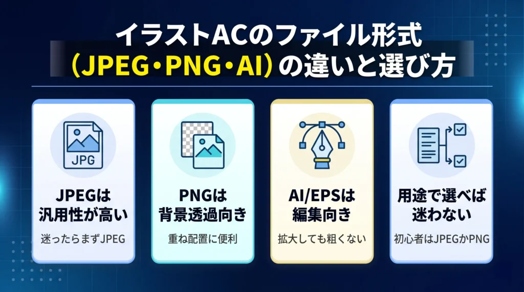 イラストACのファイル形式（JPEG・PNG・AI）の違いと選び方