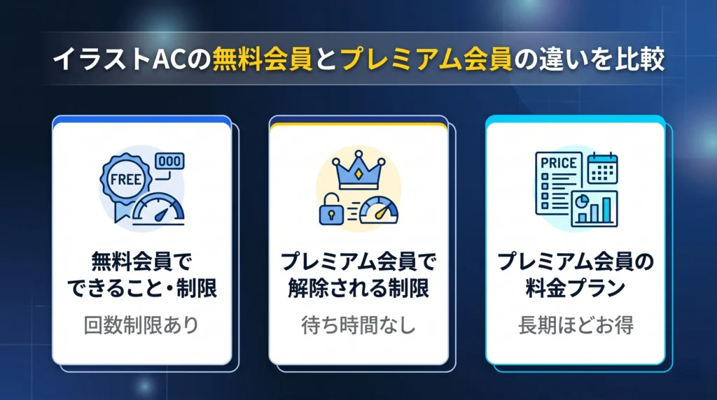 イラストACの無料会員とプレミアム会員の違いを比較